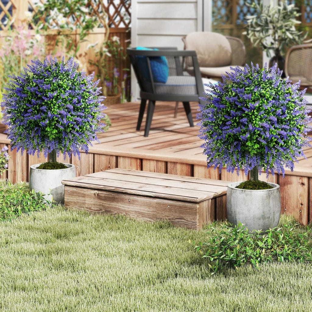 Set di 2 alberi artificiali a sfera di glicina, piante finte in vaso con glicinia vivida, tronco di legno e muschio realistico, piante ornamentali per ingresso, soggiorno, balcone