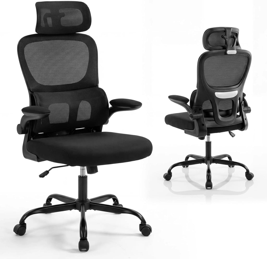 Sedia da Ufficio Ergonomica, Sedia da Scrivania Computer, Poggiatesta e Supporto Lombare, Regolabile in Altezza, Portata 120 kg, Nero