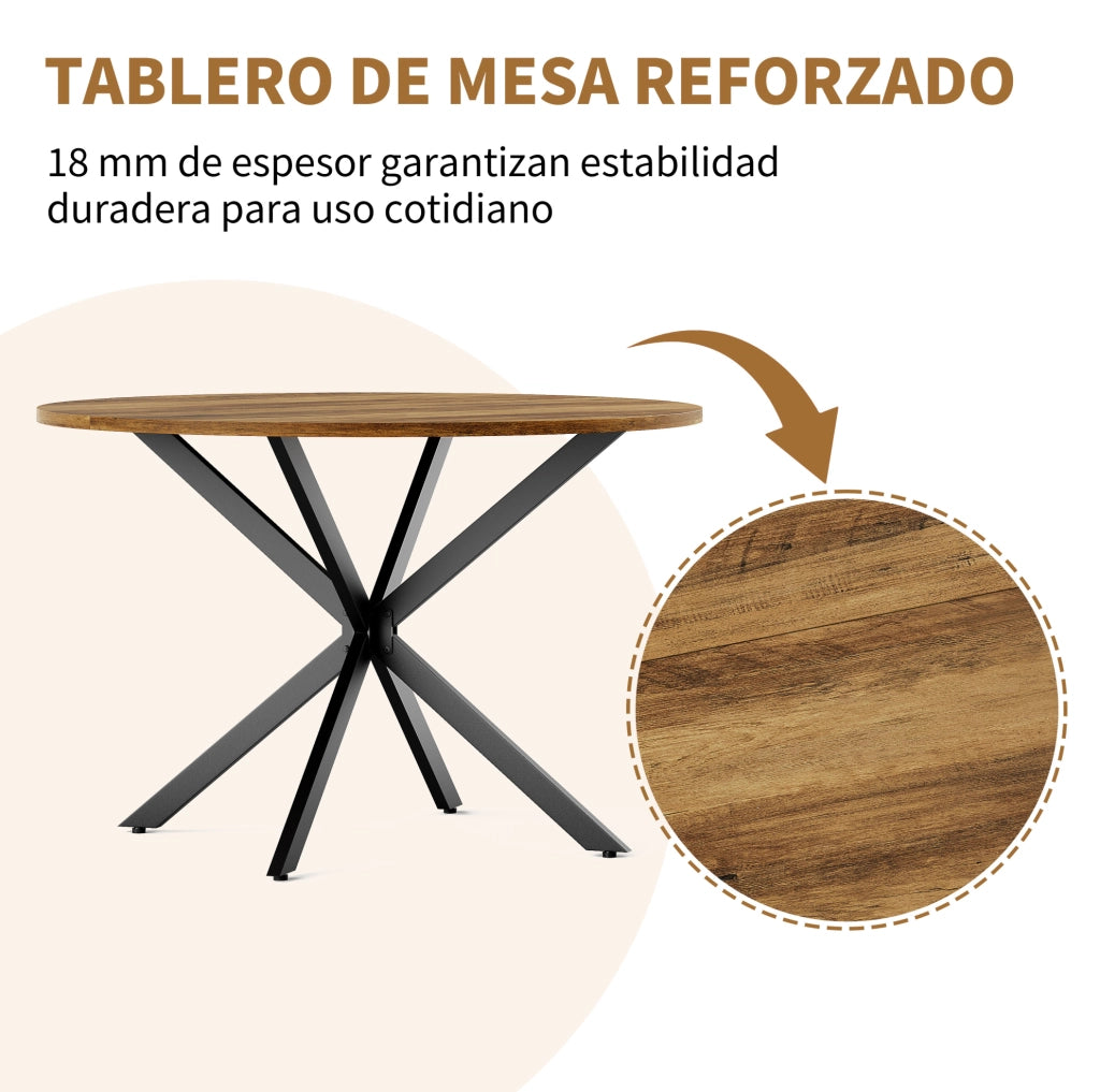 Tavolo da pranzo rotondo ?120 cm stile rustico; truciolare e ferro marrone e nero