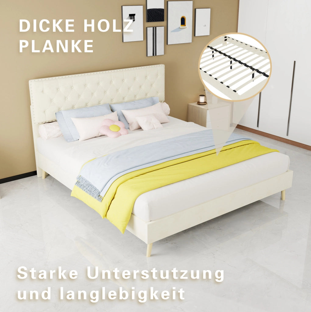 Letto con testiera alta in velluto Dutch 160 x 200 cm beige