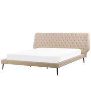 Letto rivestimento in ecopelle beige 180 x 200 cm dal design moderno trapuntato testiera