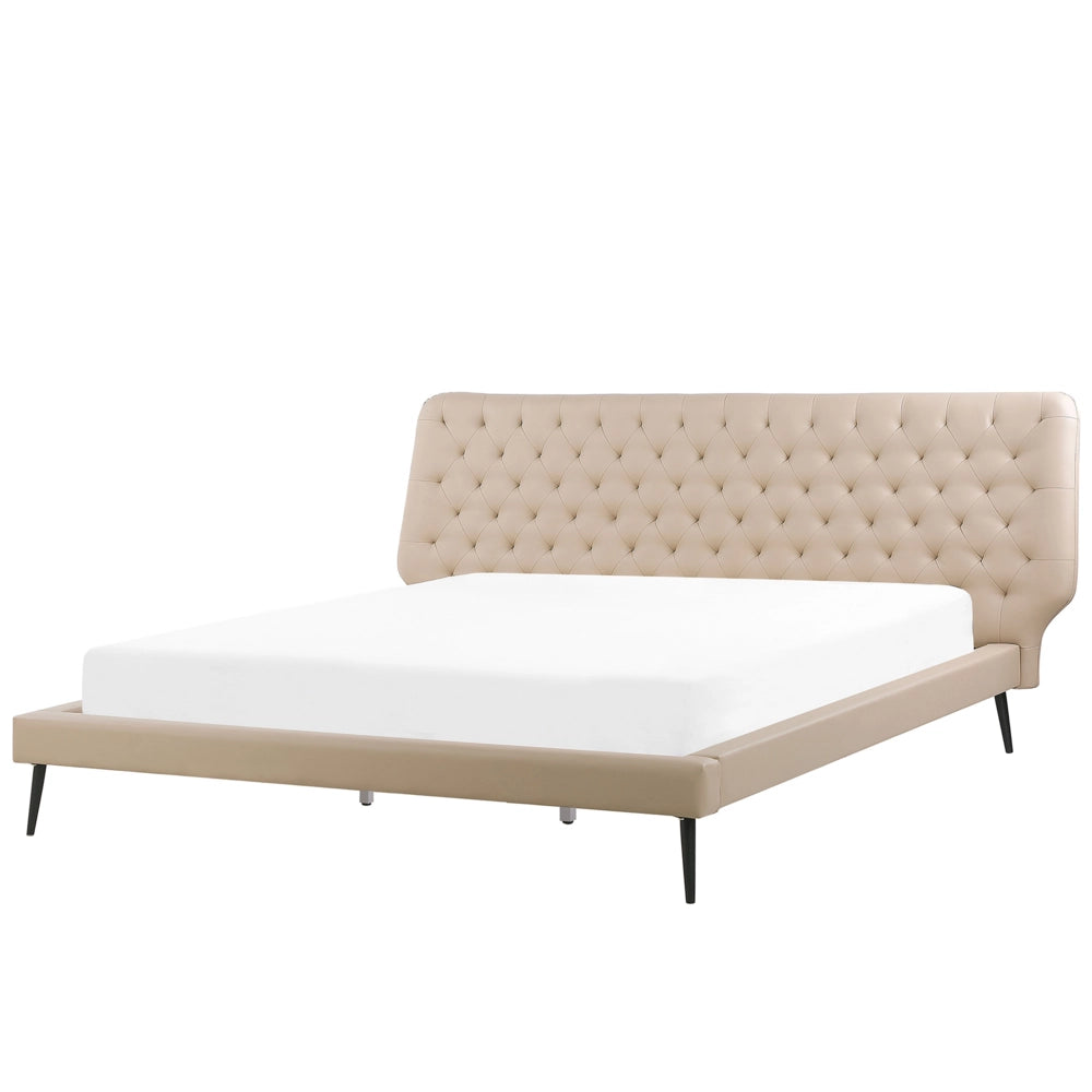Letto rivestimento in ecopelle beige 180 x 200 cm dal design moderno trapuntato testiera