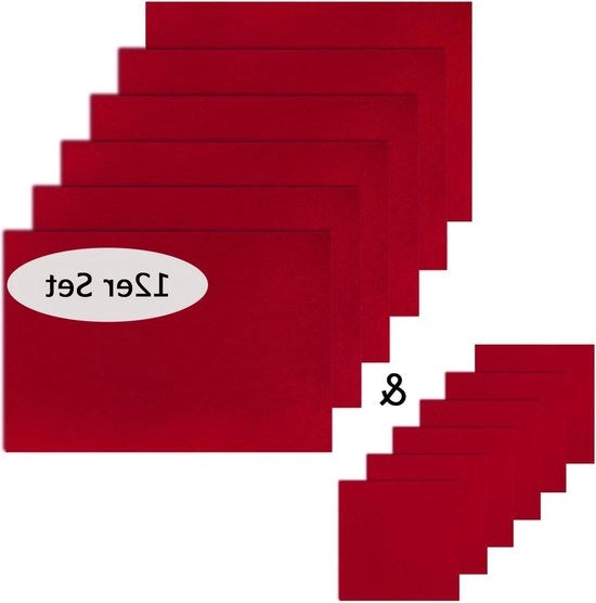 Set di 12 placemats in vinile e sottopiani per bicchieri - decorazione da tavola rossa