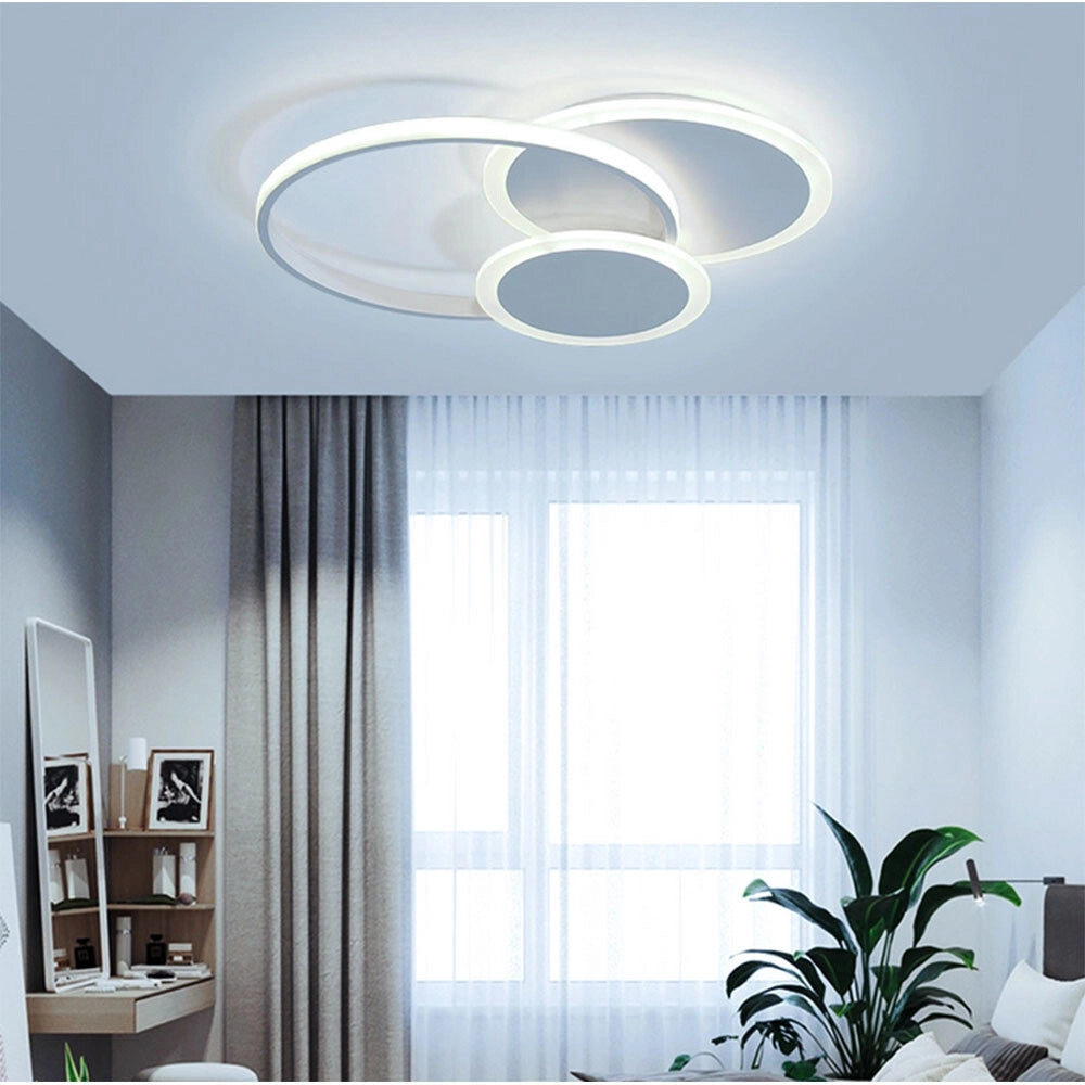 Trade Shop - Plafoniera Tonda A 3 Cerchi Led A Tripla Colorazione Di Luce 37w Ultra Moderno C32-3c -