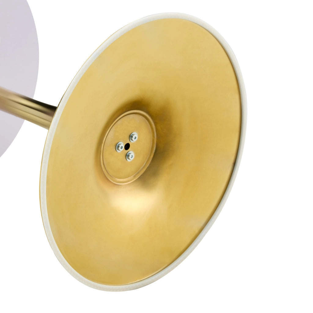 Tavolo da pranzo rotondo con base centrale e piano effetto noce stile retrò moderno in MDF e metallo oro per soggiorno e sala da pranzo