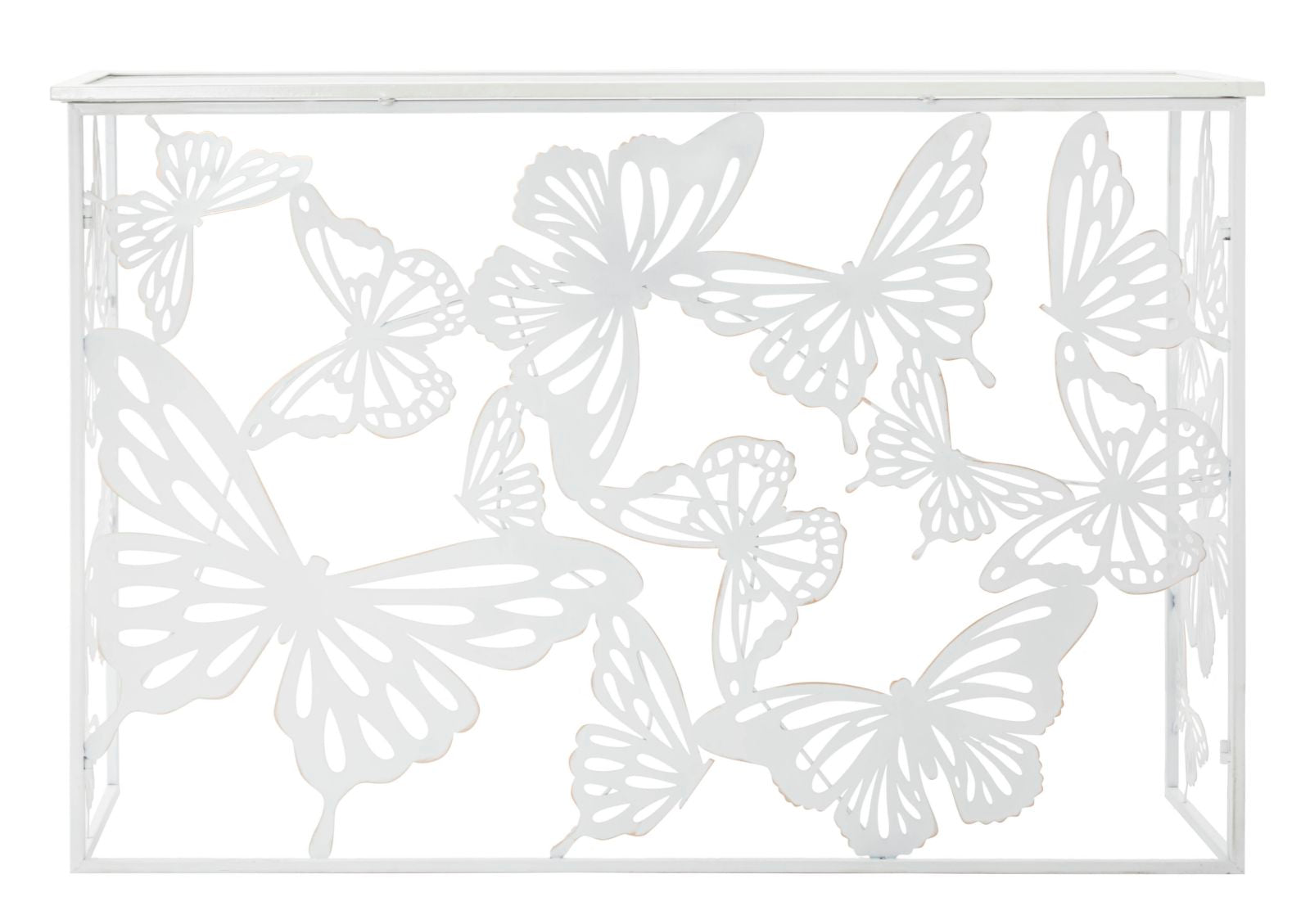 Console Bianco Butterfly 121,5x41x81 cm in Ferro MDF e Specchio Bianco e Oro
