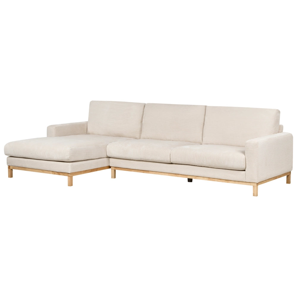 Divano angolare a destra Tappezzeria in corda jumbo beige chiaro Gambe in legno Elegante