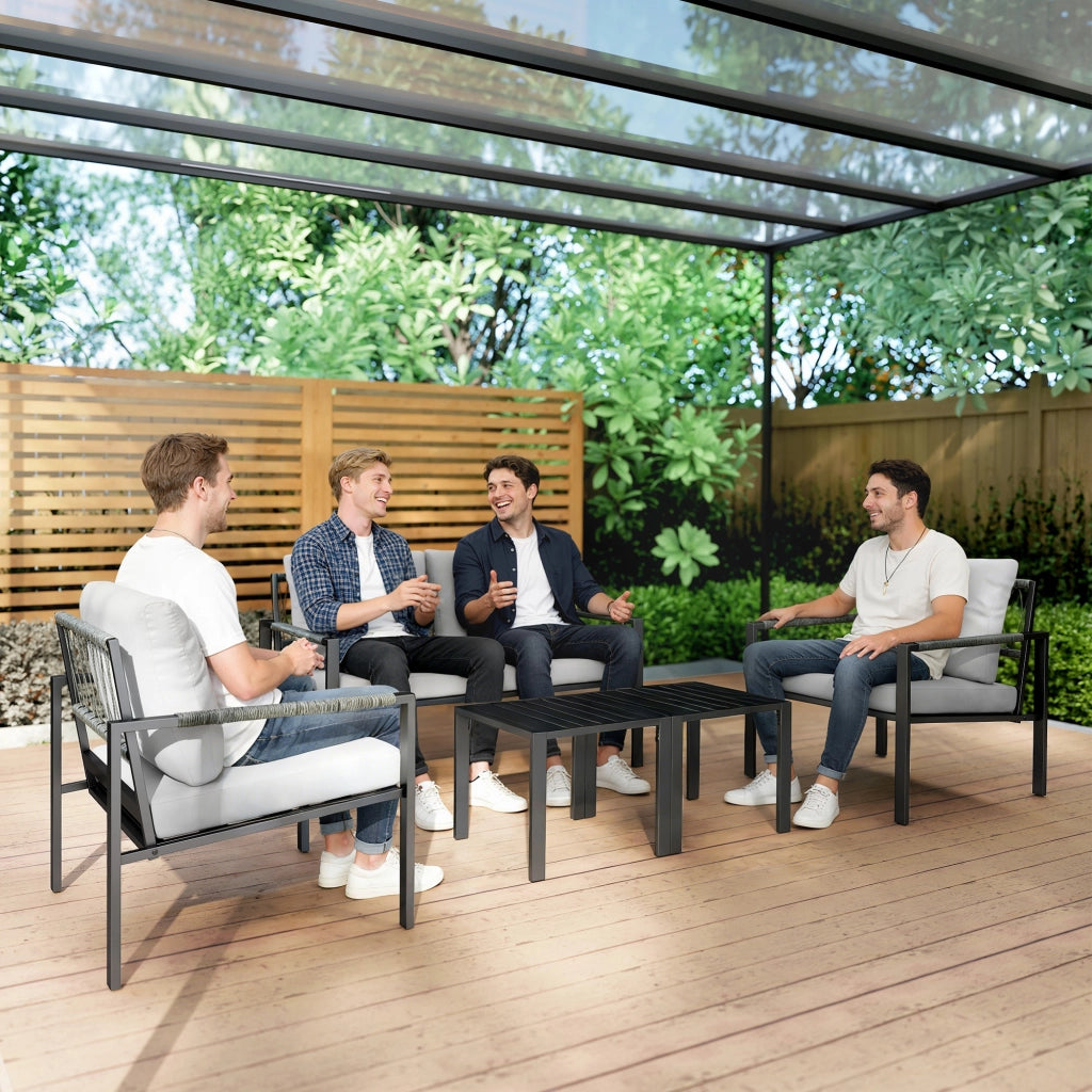 Set di mobili da giardino Set per 4 persone per il balcone impermeabile con divano a 2 posti cuscino per sedile da poltrona tavolino laterale grigio chiaro