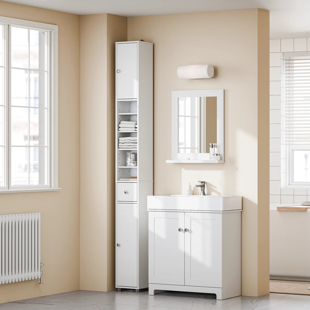 SoBuy BZR34-II-W Colonna Bagno Stretta - Mobile Bagno Idrorepellente, Alto con Ripiani Regolabili e Cassetto - Armadietto Salvaspazio, MDF, Bianco, 20x180x20c