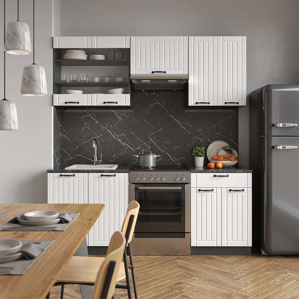 Vicco Cucina componibile Bianco casa di campagna/antracite 200 cm senza piano di lavoro