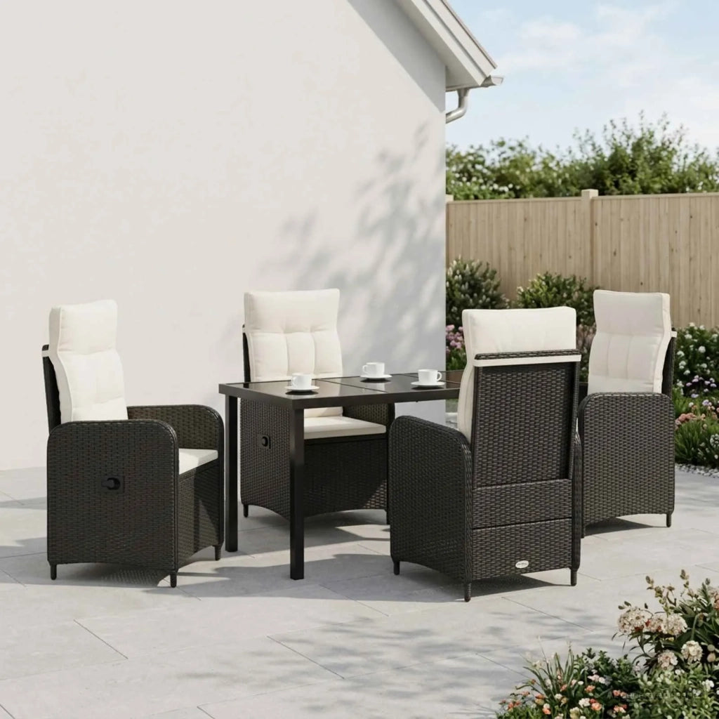Set da pranzo per esterni 5 pz Nero e Bianco Crema polyrattan 3422432