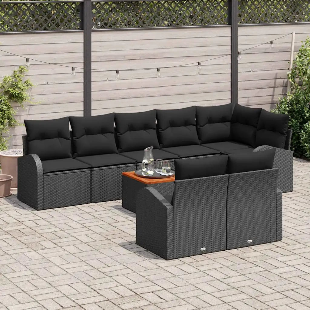 Set Divano da Giardino con archiviazione 9 pcs Nero polyrattan 3356266