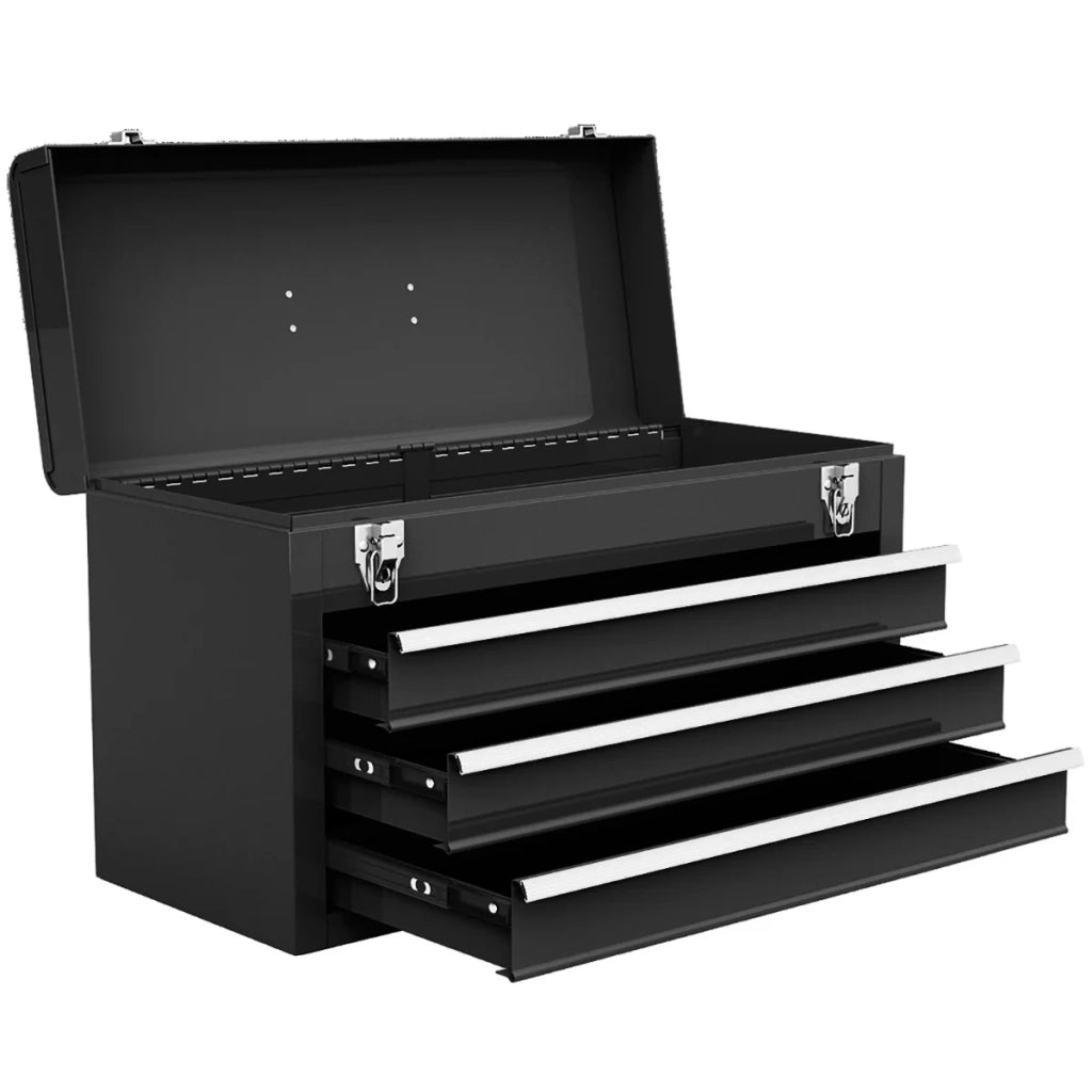 Cassetta degli attrezzi a 3 cassetti 52 x 21 x 30 cm sicura e portatile moderna metallo nero 20_0010777