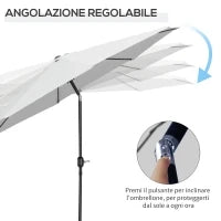 Ombrellone da Giardino 3x2.5 m Inclinabile con Palo Smontabile, in Metallo e Poliestere Bianco