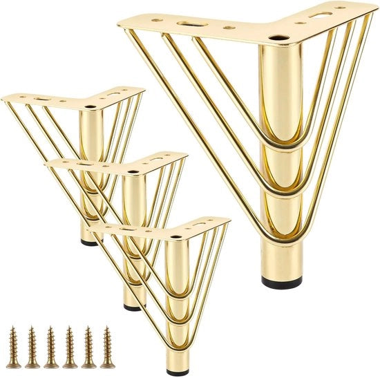 Set di 4 Punti di Sostegno in Oro Lussuoso - 15 cm Poten a Tre Angoli in Metallo con Viti per Diversi Mobili