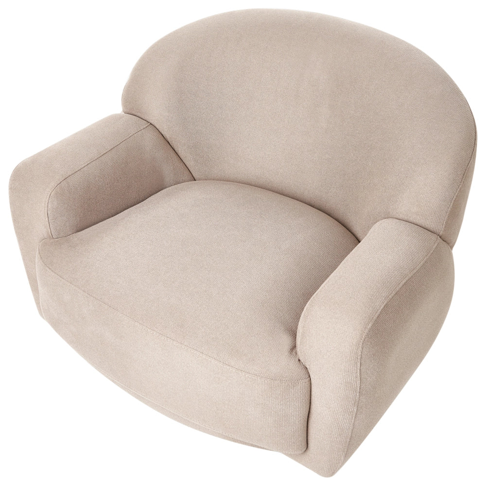 Poltrona in tessuto tortora con base dorata stile retro glam art decor