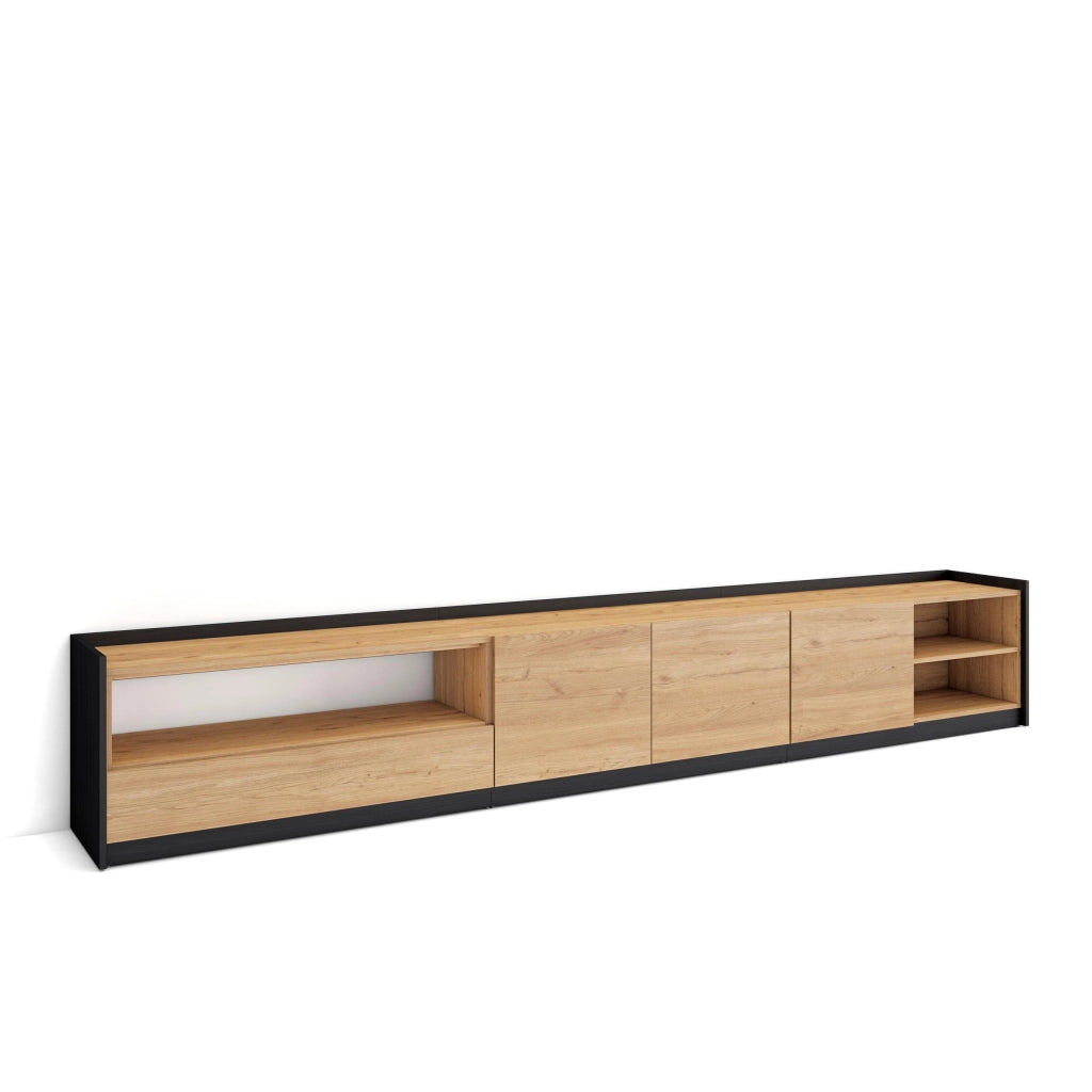 Mobile TV Soggiorno, 310x50x37 cm, Per TV fino a 80", Mobile Soggiorno, Rovere e nero