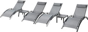 Lettino Prendisole, Set 4 Lettino da Giardino Alluminio, con Tavolo e Cuscino Poggiatesta, Resistente alle Intemperie, Regolabile Sdraio da Giardino, Spiaggia, Piscine, balcone, Grigio, 4 PCS