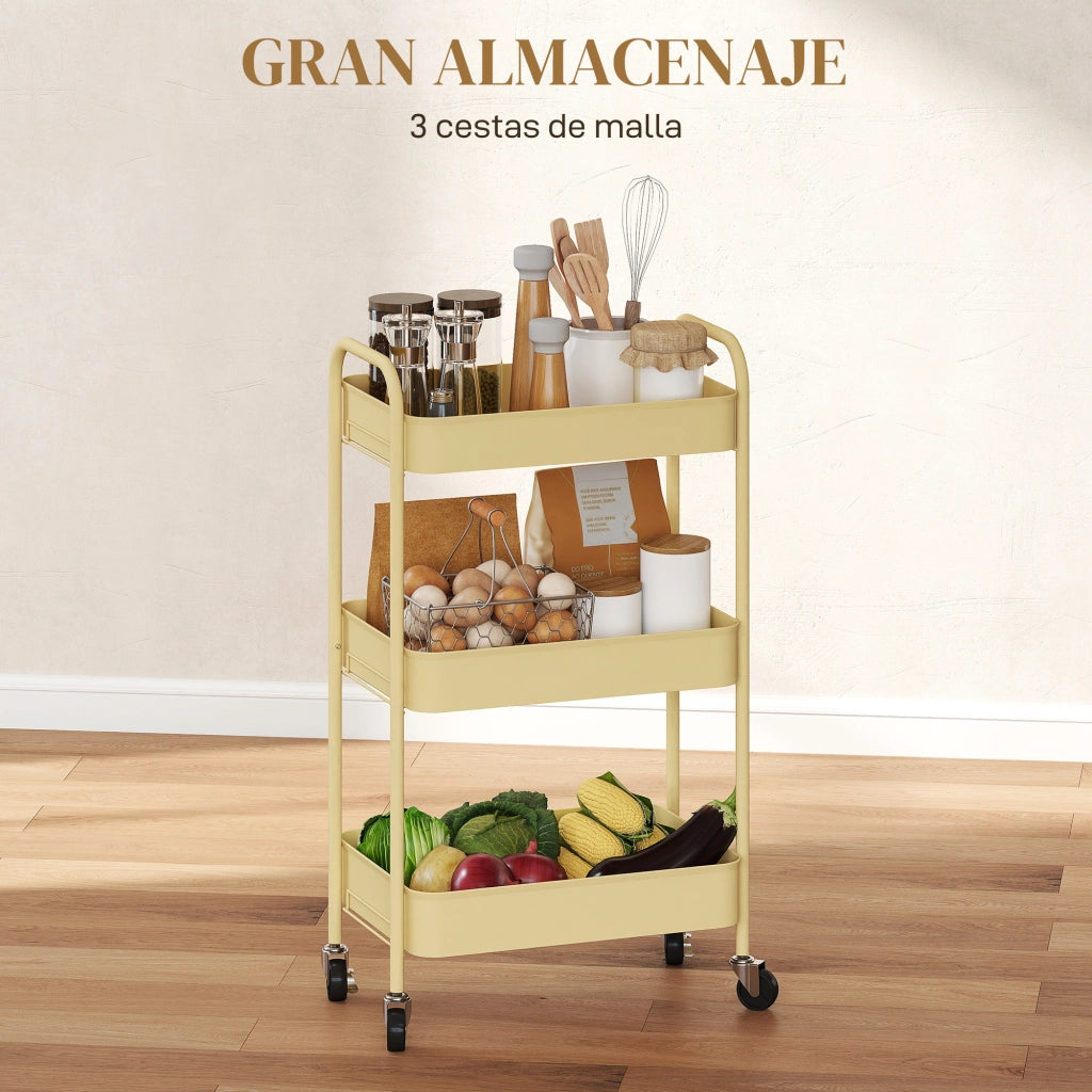 Carrello Portautensili da Cucina 3 Livelli ¨C zephmum ¨C 45x30.6x79 cm Giallo