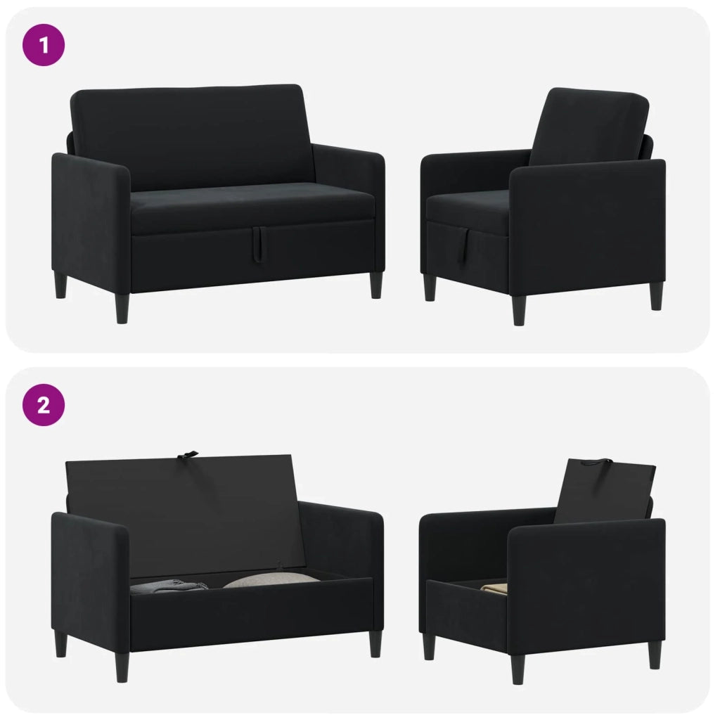 Set di Divani con Storage 2 pz Nero Poliestere 3429168