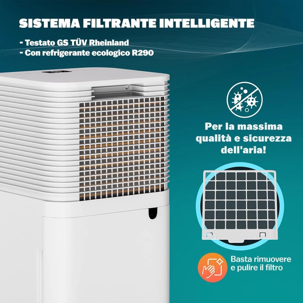 ® Deumidificatore Casa 12L/Giorno con Display LED e Timer 24h, Portatile per 15-20m², Deumidificatore Casa Muffa e Purificatore d'Aria Efficiente