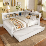 Divano letto bianco 140x200 cm con letto estraibile, prese USB e 2 cassetti