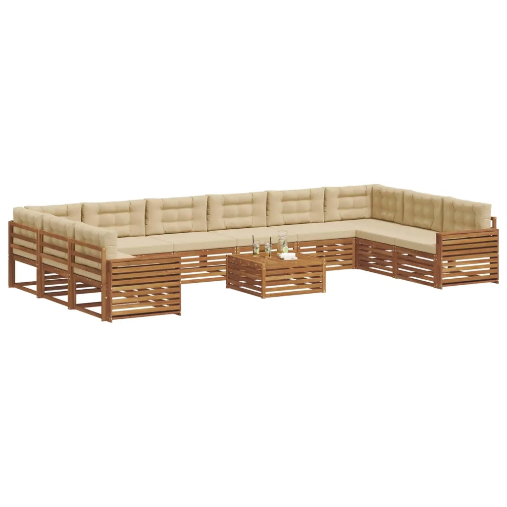 Set divani 11 pcs Naturale e Beige Legno di Acacia Massello