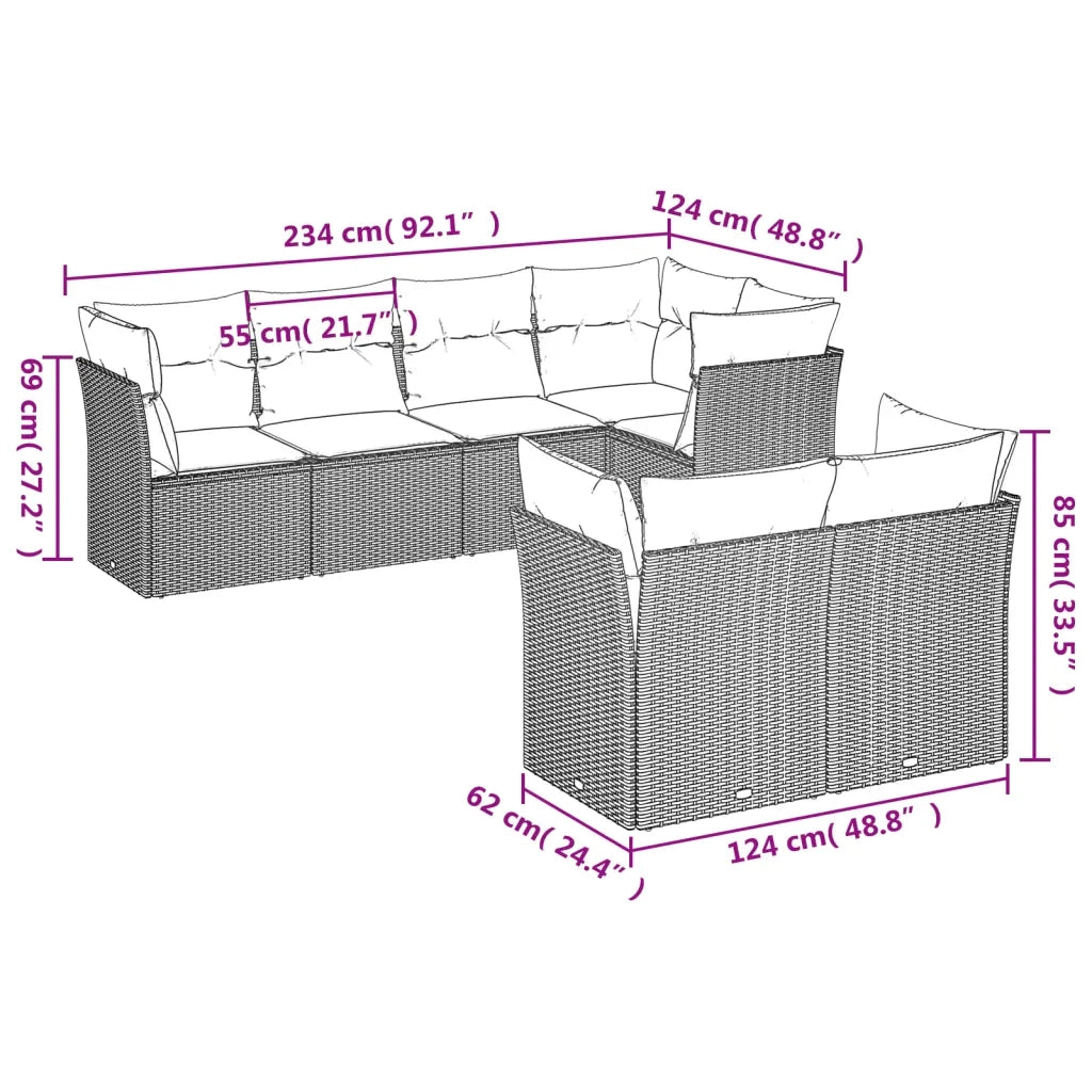 Set Divani da Giardino 7 pz con Cuscini Marrone in Polyrattan 3217903