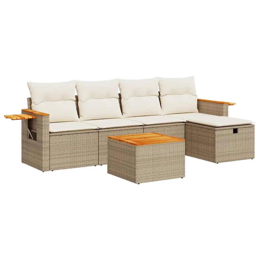 Set Divano da Giardino 6 pz con Cuscini Beige in Polyrattan 3325964