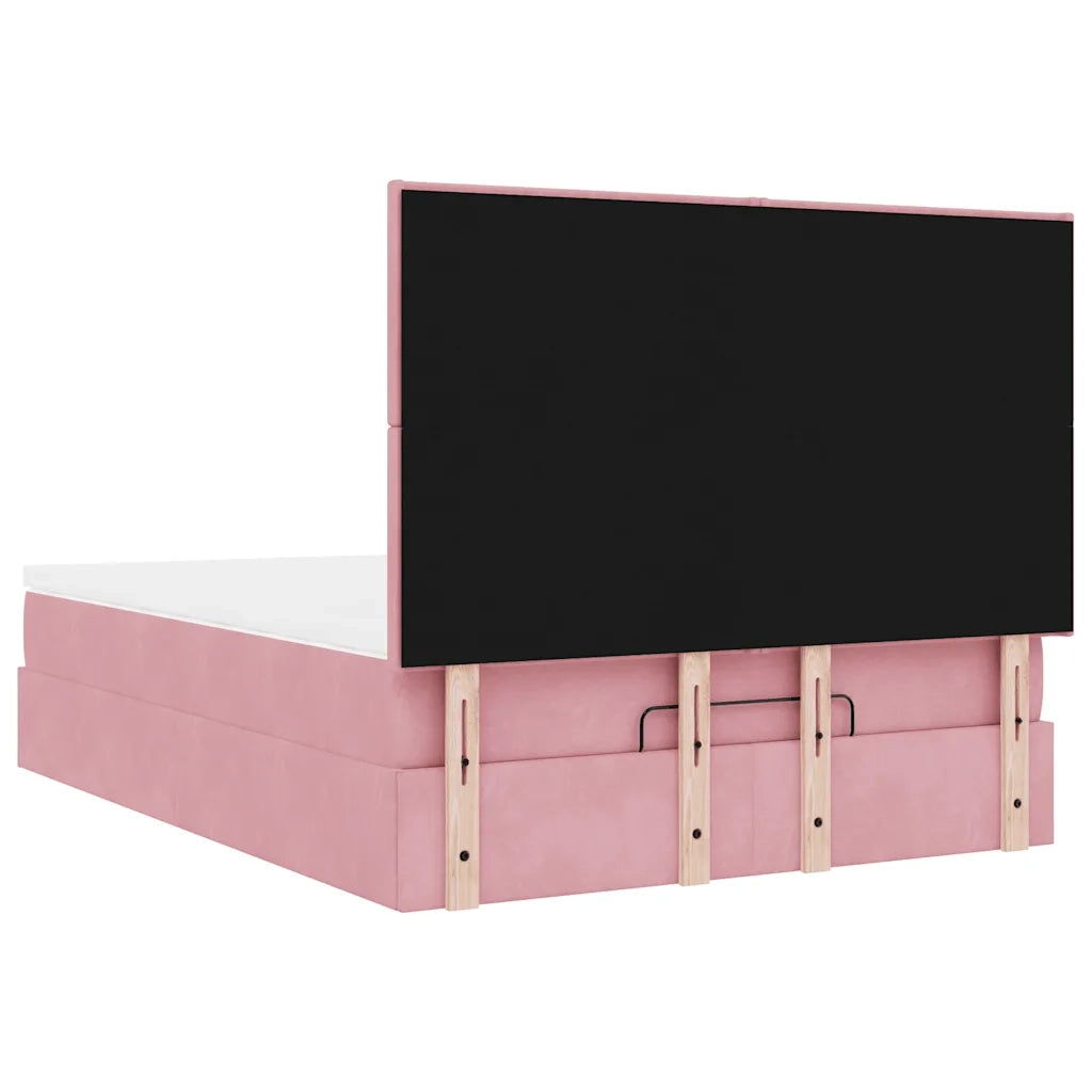Struttura Letto Pouf con Materassi Rosa 140x190 cm in Velluto 3313402