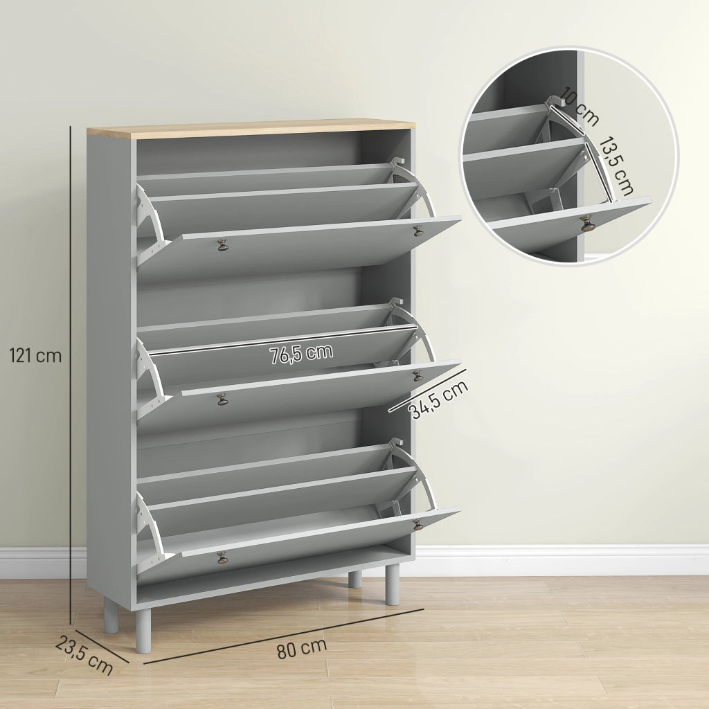 Scarpiera con 3 cassetti e ripiani regolabili ¨C zephmum ¨C 80x23.5x121cm grigio
