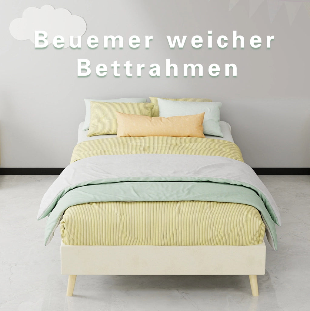Letto singolo imbottito 90x200 cm con testiera a forma di cartone; beige