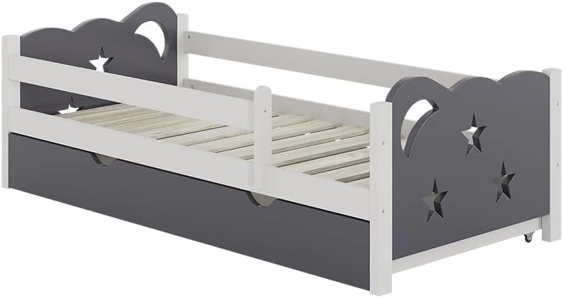 Letto per bambini Jessica, Bianco, 70x140 cm con cassetto, senza materasso, estendibile come letto per ragazzi, combinabile con la serie Jessica
