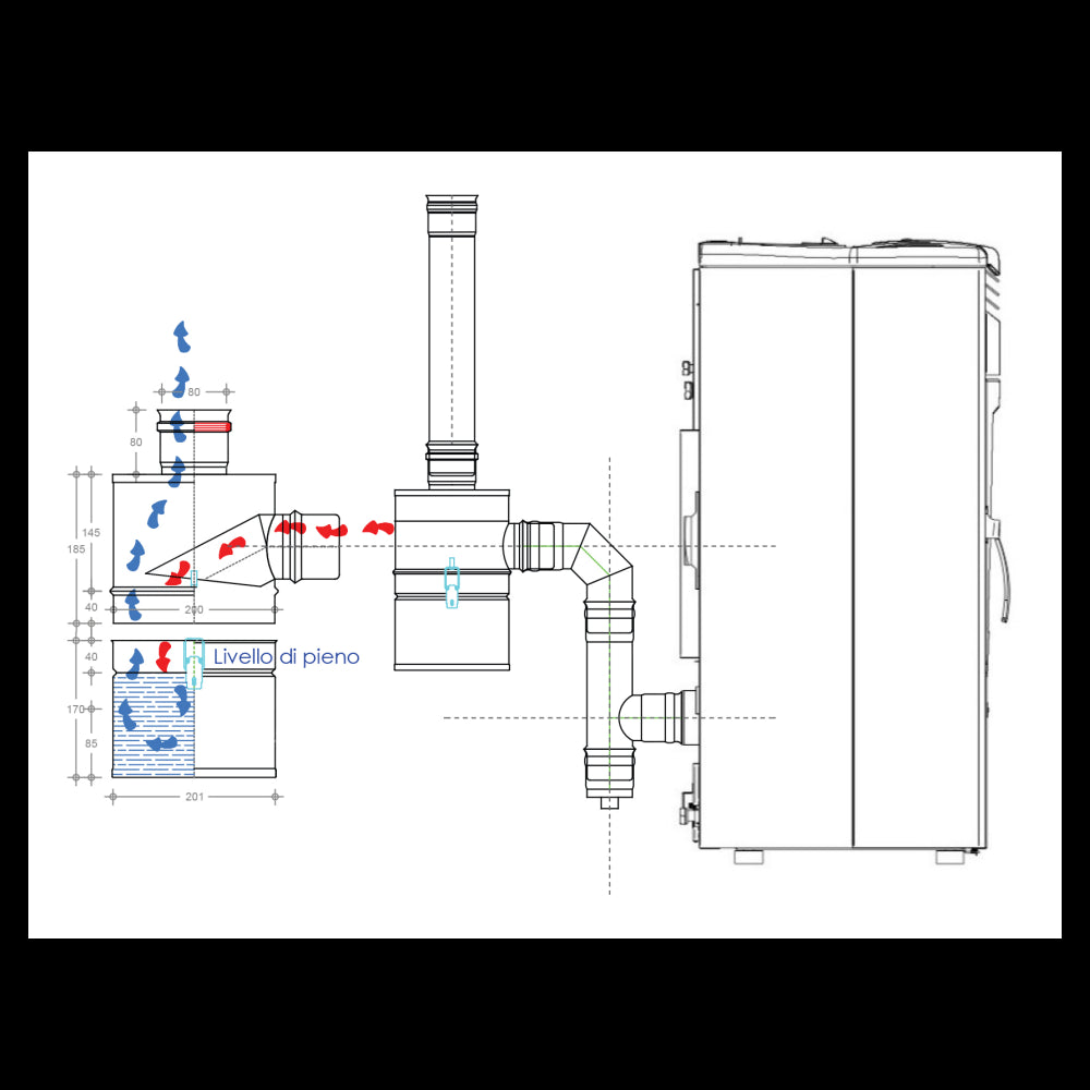 Abbattitore inox da 80mm per la fuliggine di stufe e caldaie a pellet