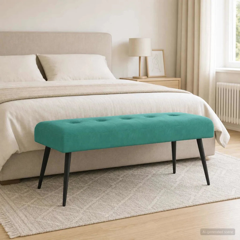 Panchina con bottoni imbottiti Turchese 110 x 40 x 46 cm 42038539