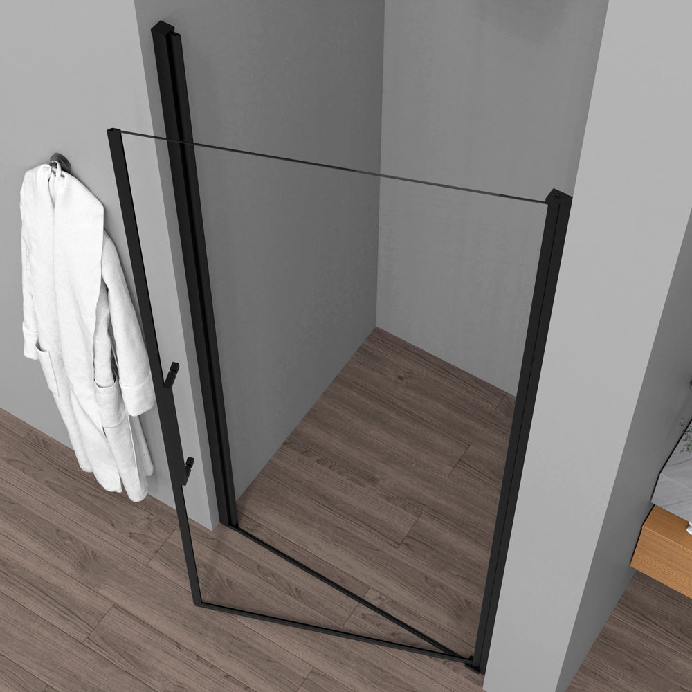 Porta doccia nicchia 75cm in vetro temperato trasparente battente con profilo nero opaco Neos