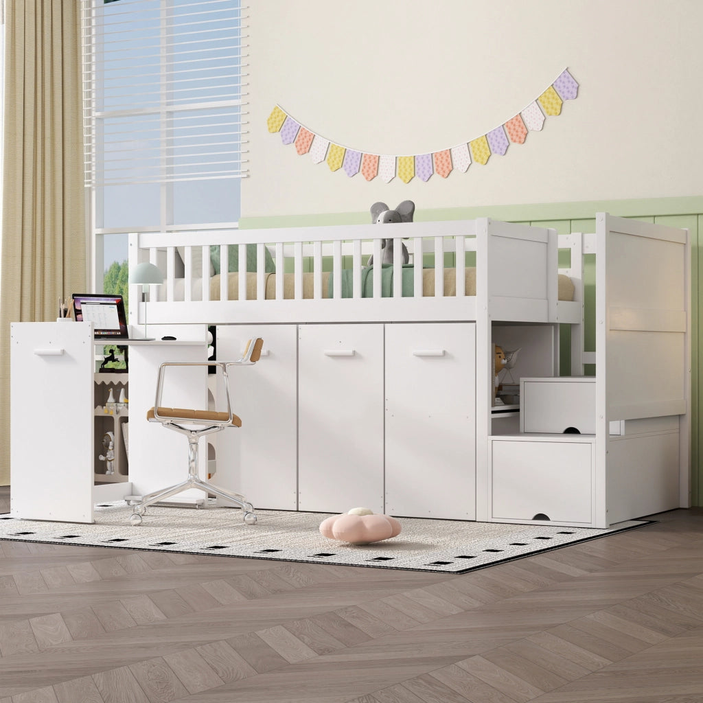 LETTO A CASTELLO multifunzione con scrivania e armadi 90x200 cm bianco