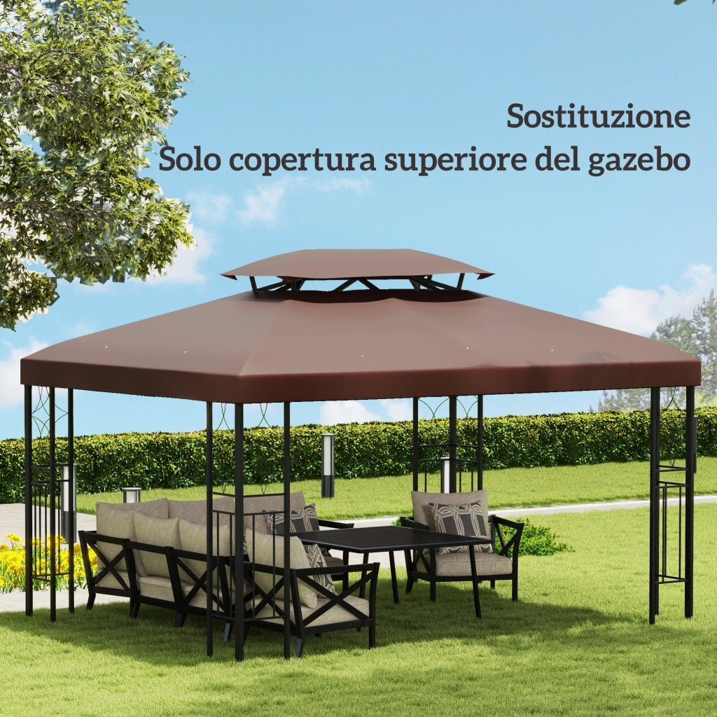 Copertura Tetto Gazebo Giardino ¨C zephmum ¨C Poliestere Anti-UV Impermeabile Marrone 3x4m