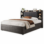 Letto Contenitore Letto Singolo 180 x 200 cm con USB; Type-C e Testiera con Ripiani; Grigio
