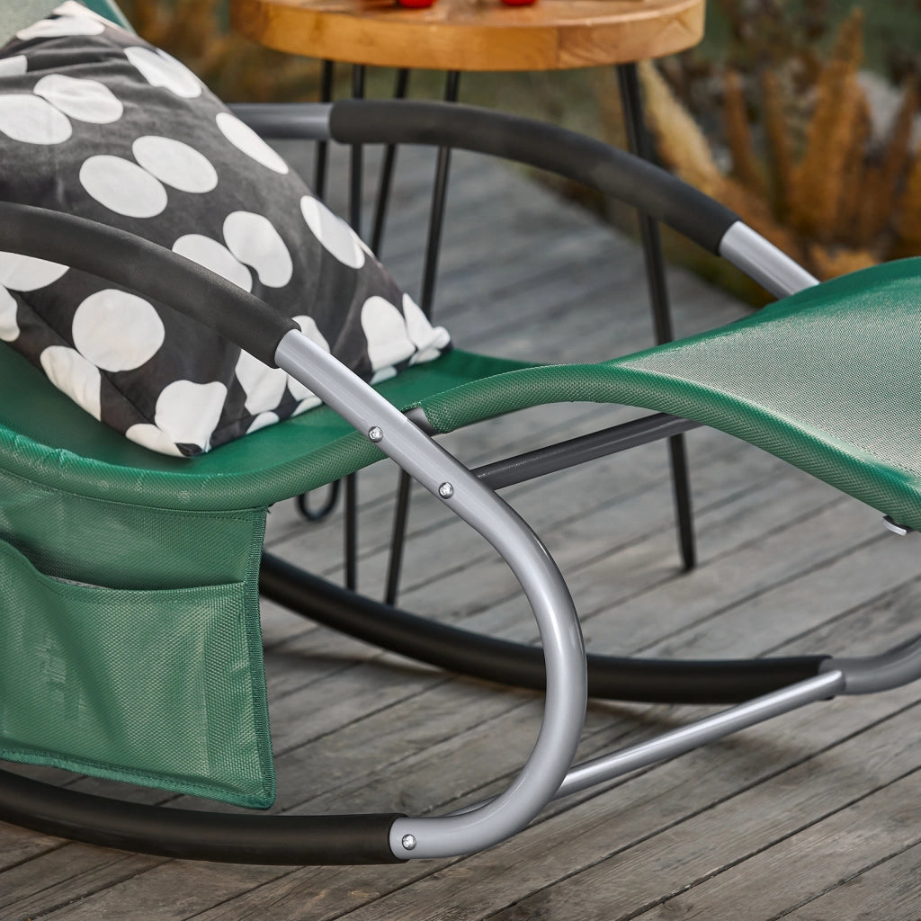 SoBuy Lettino Sdraio da Giardino a Dondolo - Sedia a Dondolo da Esterno in Textilene Verde Scuro con Telaio in Metallo, 150x63x87cm, Lettino Prendisole per Terrazza, Piscina, Patio, OGS28-WD