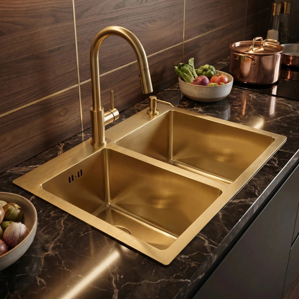 Lavello In Acciaio Toby Brush Gold senza rubinetto da cucina