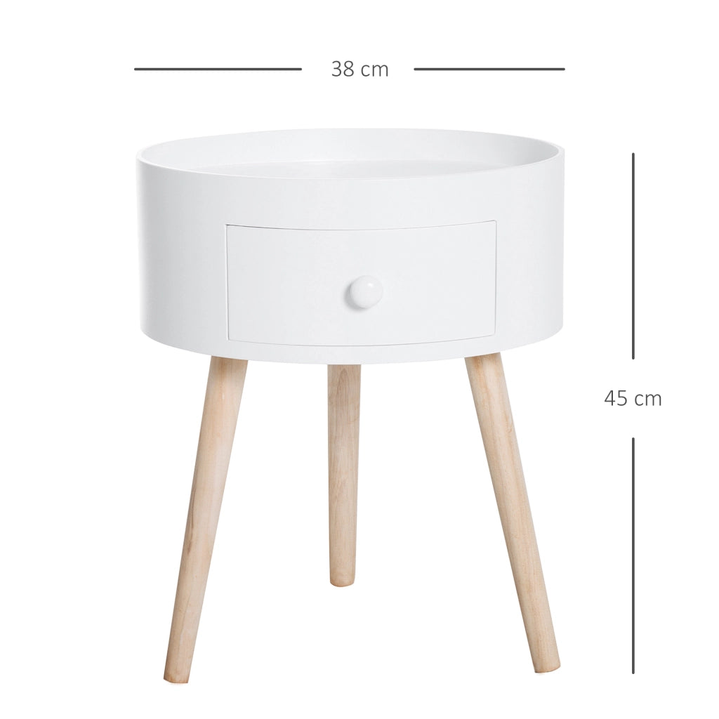 EasyComfort Tavolino da Salotto Moderno in Legno, Tavolino Rotondo con Cassetto, Tavolino da Caffè per Soggiorno e Camera, Bianco