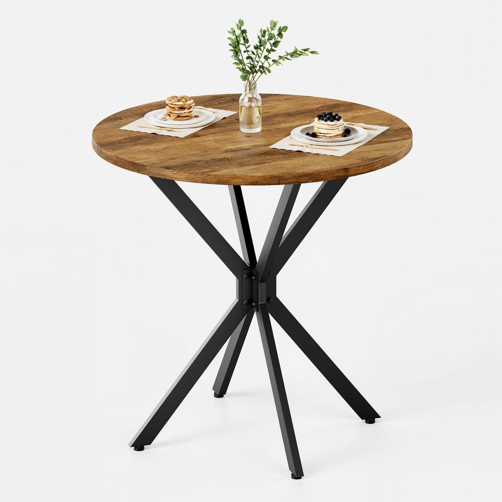 Tavolo Rotondo in Legno Stile Rustico ¨C MINIMAL ¨C Marrone e Nero, 80 cm