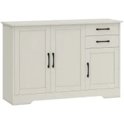 Mobiletto per Soggiorno Moderno con 3 Porte, 2 Cassetti e Ripiano Regolabile 120x38x79 cm Crema