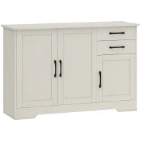 Mobiletto per Soggiorno Moderno con 3 Porte, 2 Cassetti e Ripiano Regolabile 120x38x79 cm Crema