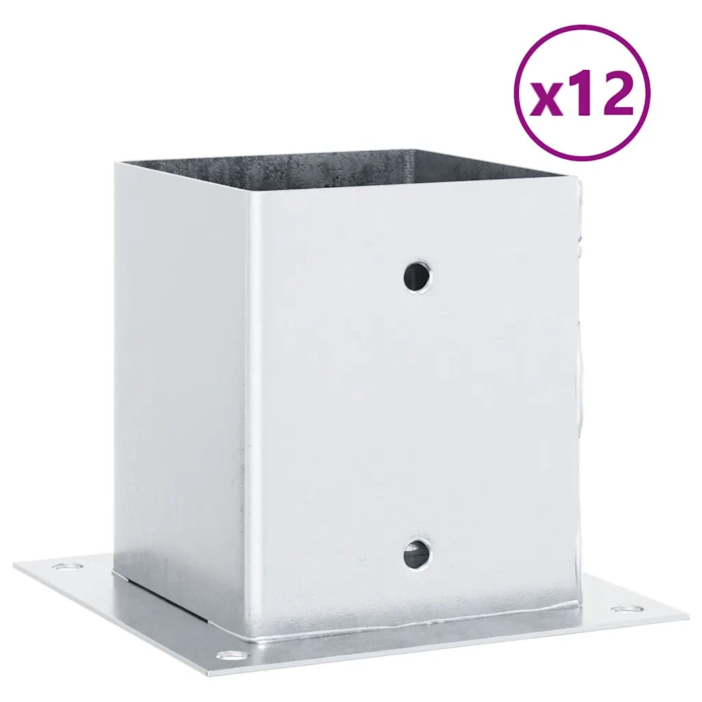 vidaXL Basi per Pali Quadrate 12 pz Argento 101x101 mm Acciaio Zincato