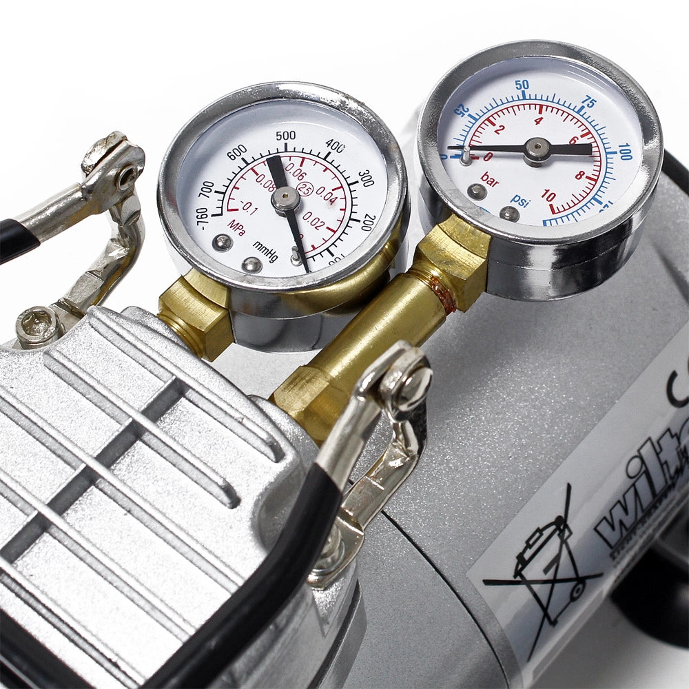 Compressore per aerografo AS20W, 1 cilindro, 4 bar, funzione di pompa per vuoto