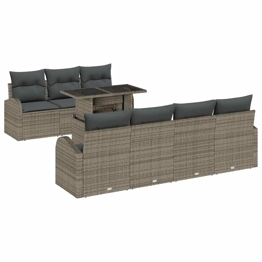 Set Divano da Giardino con cuscino 8 pcs Grigio Poly Rattan 3348585