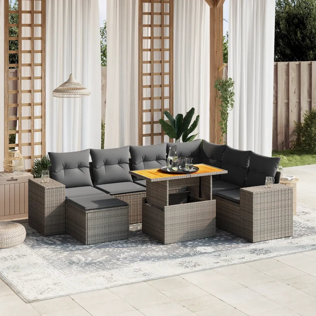Set Divano da Giardino 8 pz con Cuscini Grigio in Polyrattan 3275944