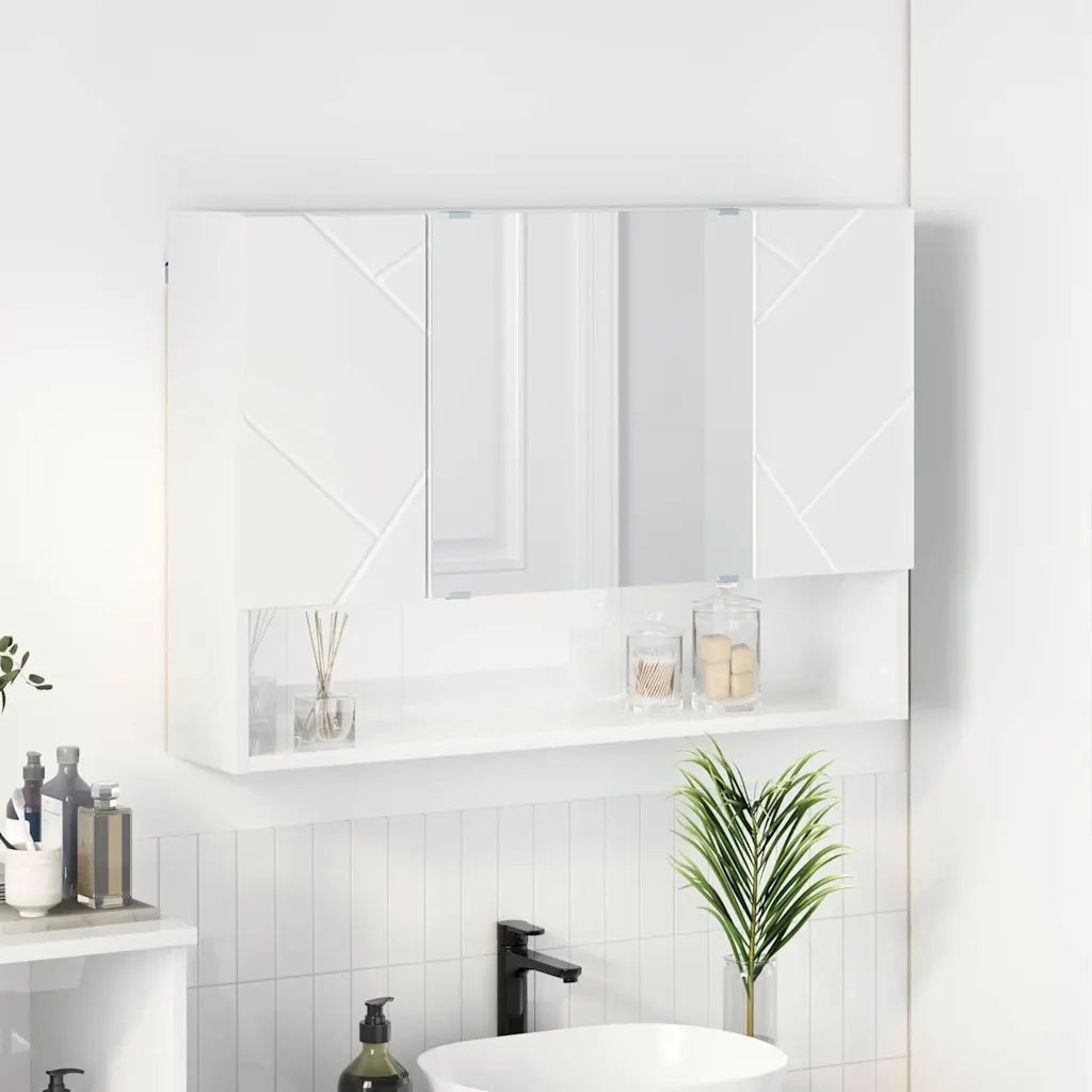 Mobiletto per specchio con porta Bianco Lucido 80 x 17 x 55 cm 883358